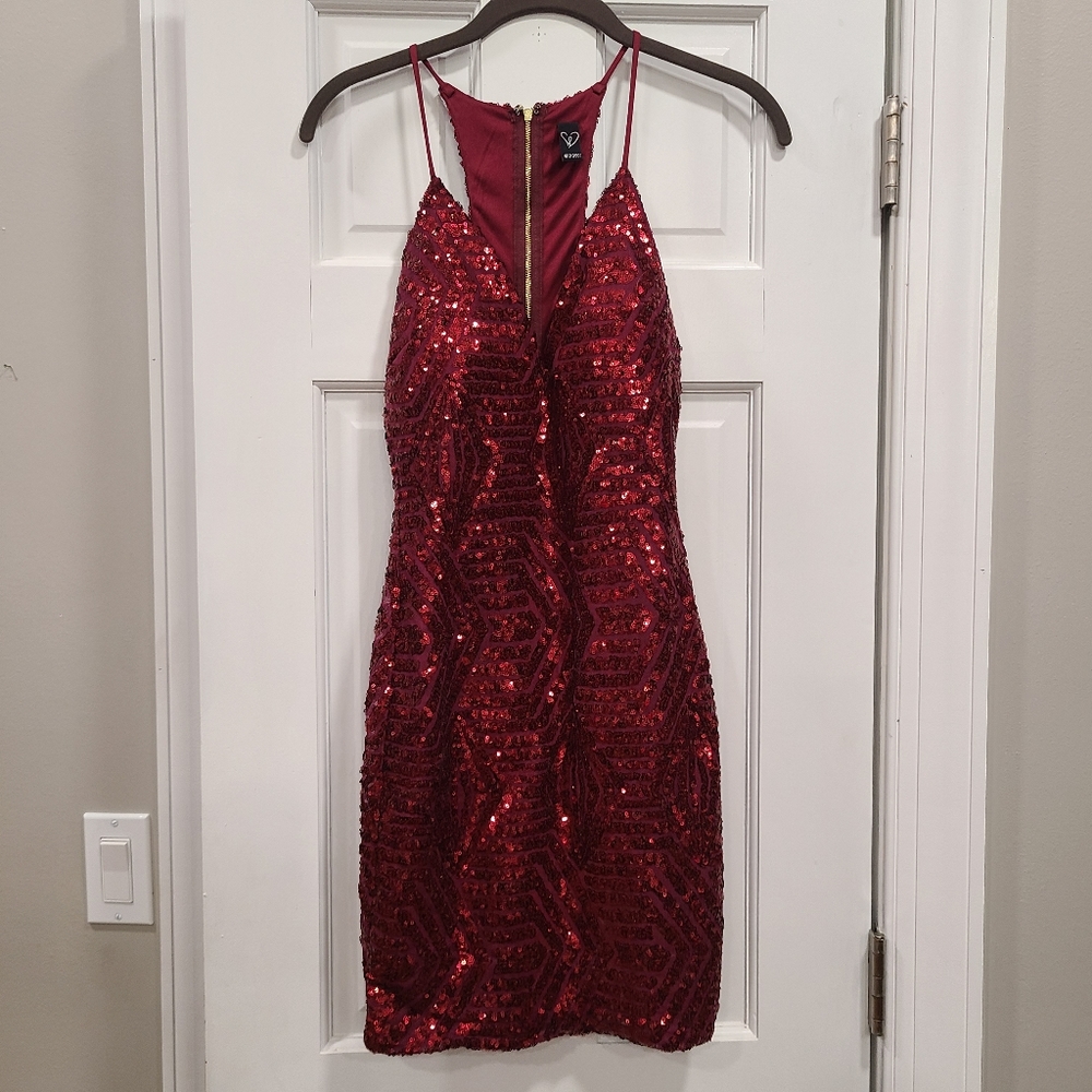 👗Windsor Burgundy Red Sequin Bodycon Mini Dress Racerback Small HOCO Dance